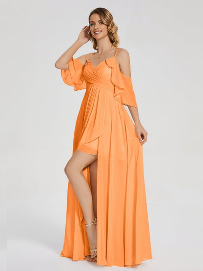 Lilah Asymmetrical Off the Shoulder Chiffon Bridesmaid Dress
