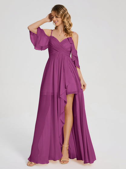 Lilah Asymmetrical Off the Shoulder Chiffon Bridesmaid Dress