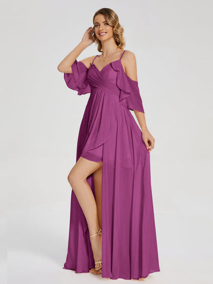 Lilah Asymmetrical Off the Shoulder Chiffon Bridesmaid Dress