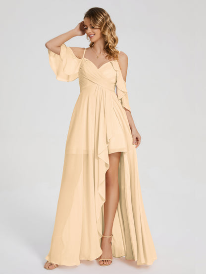 Lilah Asymmetrical Off the Shoulder Chiffon Bridesmaid Dress