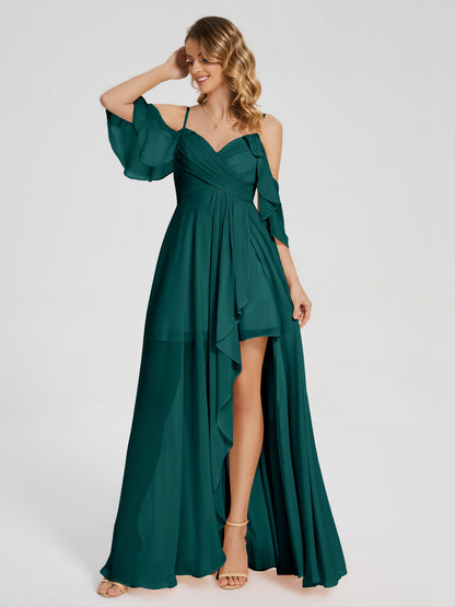 Lilah Asymmetrical Off the Shoulder Chiffon Bridesmaid Dress