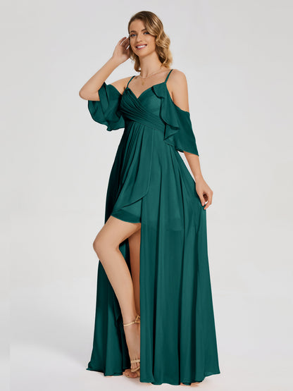 Lilah Asymmetrical Off the Shoulder Chiffon Bridesmaid Dress