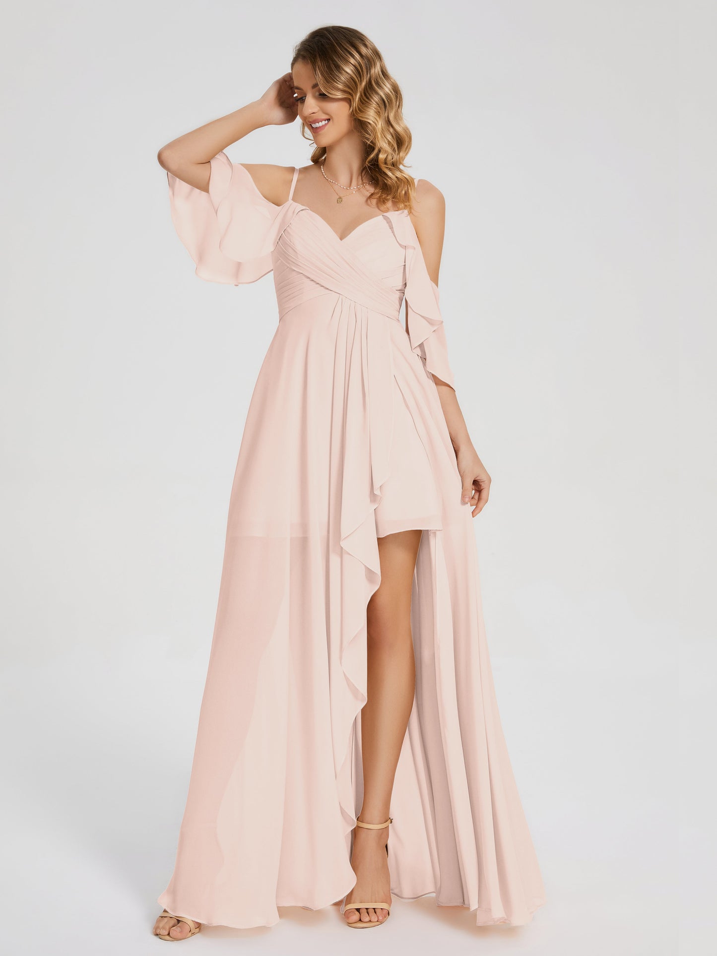 Lilah Asymmetrical Off the Shoulder Chiffon Bridesmaid Dress