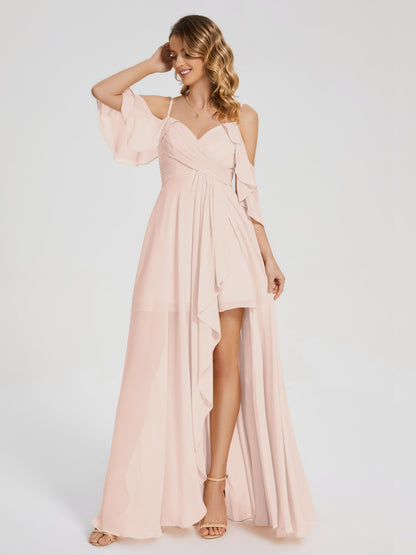 Lilah Asymmetrical Off the Shoulder Chiffon Bridesmaid Dress