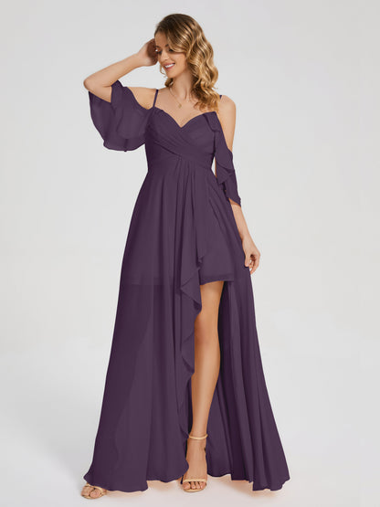 Lilah Asymmetrical Off the Shoulder Chiffon Bridesmaid Dress