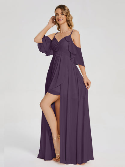 Lilah Asymmetrical Off the Shoulder Chiffon Bridesmaid Dress