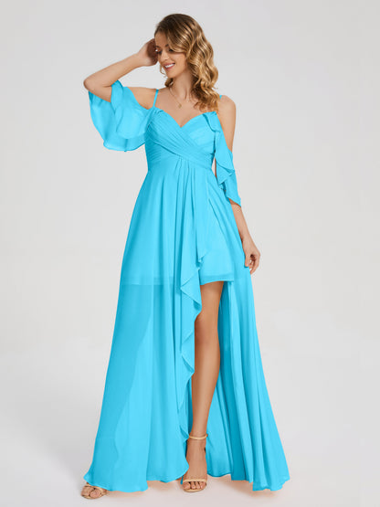 Lilah Asymmetrical Off the Shoulder Chiffon Bridesmaid Dress