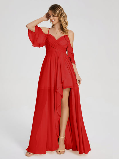 Lilah Asymmetrical Off the Shoulder Chiffon Bridesmaid Dress