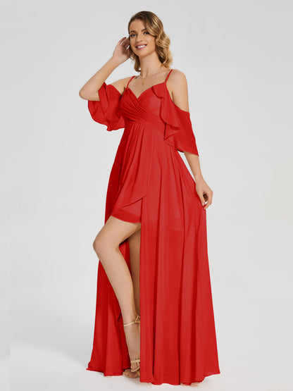 Lilah Asymmetrical Off the Shoulder Chiffon Bridesmaid Dress