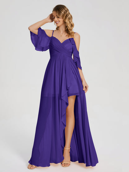 Lilah Asymmetrical Off the Shoulder Chiffon Bridesmaid Dress