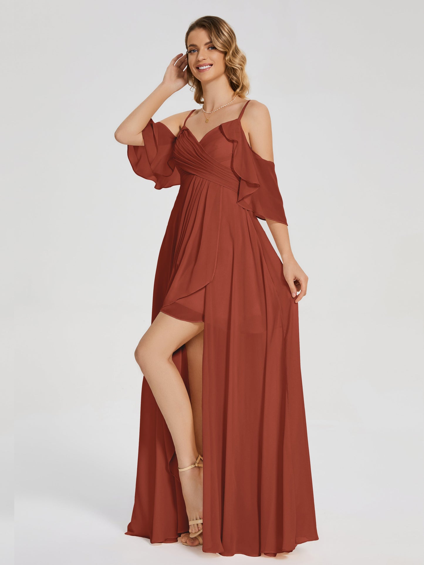 Lilah Asymmetrical Off the Shoulder Chiffon Bridesmaid Dress