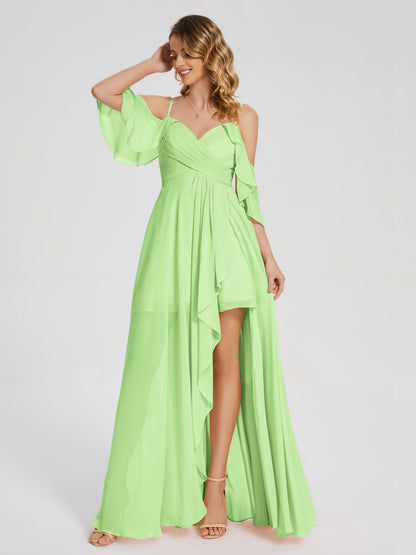 Lilah Asymmetrical Off the Shoulder Chiffon Bridesmaid Dress