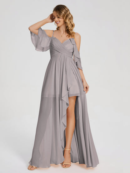 Lilah Asymmetrical Off the Shoulder Chiffon Bridesmaid Dress
