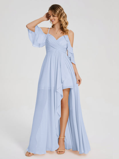 Lilah Asymmetrical Off the Shoulder Chiffon Bridesmaid Dress