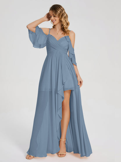 Lilah Asymmetrical Off the Shoulder Chiffon Bridesmaid Dress