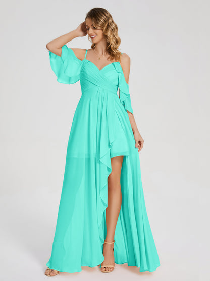 Lilah Asymmetrical Off the Shoulder Chiffon Bridesmaid Dress