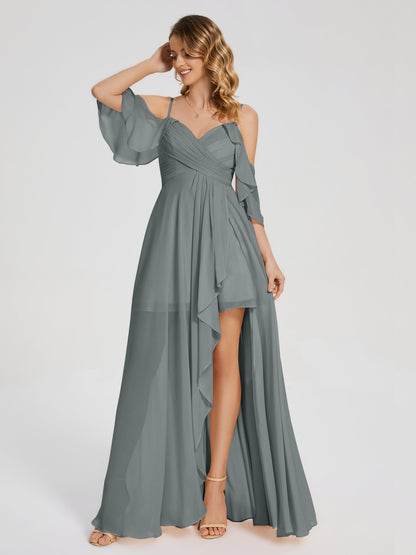 Lilah Asymmetrical Off the Shoulder Chiffon Bridesmaid Dress