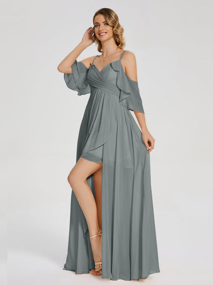 Lilah Asymmetrical Off the Shoulder Chiffon Bridesmaid Dress