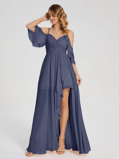 Lilah Asymmetrical Off the Shoulder Chiffon Bridesmaid Dress