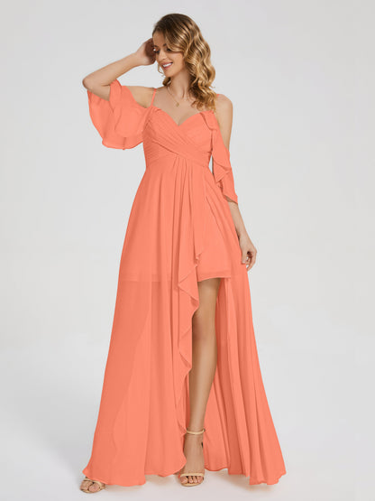 Lilah Asymmetrical Off the Shoulder Chiffon Bridesmaid Dress