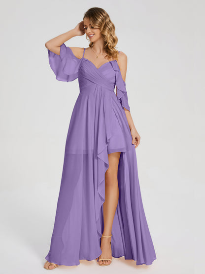 Lilah Asymmetrical Off the Shoulder Chiffon Bridesmaid Dress