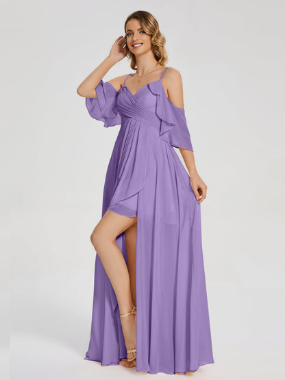 Lilah Asymmetrical Off the Shoulder Chiffon Bridesmaid Dress