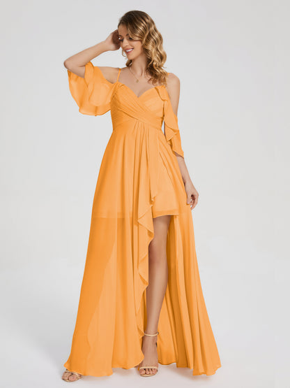 Lilah Asymmetrical Off the Shoulder Chiffon Bridesmaid Dress