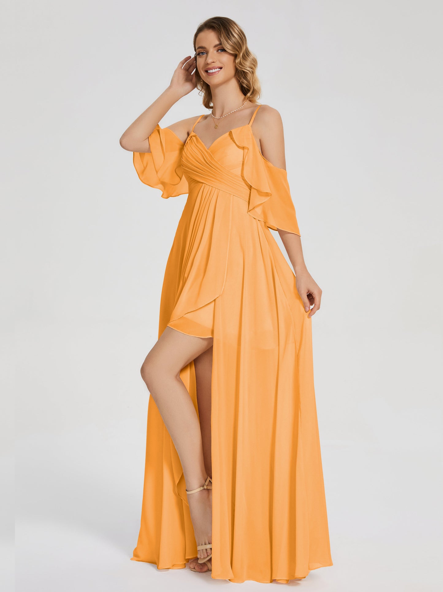 Lilah Asymmetrical Off the Shoulder Chiffon Bridesmaid Dress