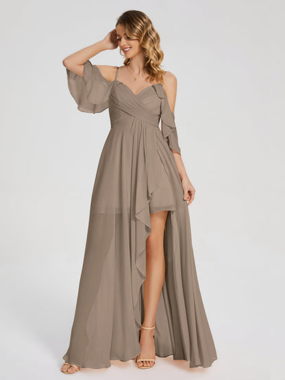 Lilah Asymmetrical Off the Shoulder Chiffon Bridesmaid Dress