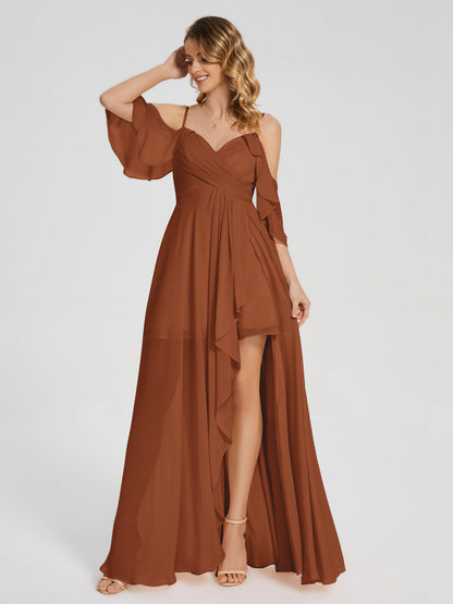 Lilah Asymmetrical Off the Shoulder Chiffon Bridesmaid Dress