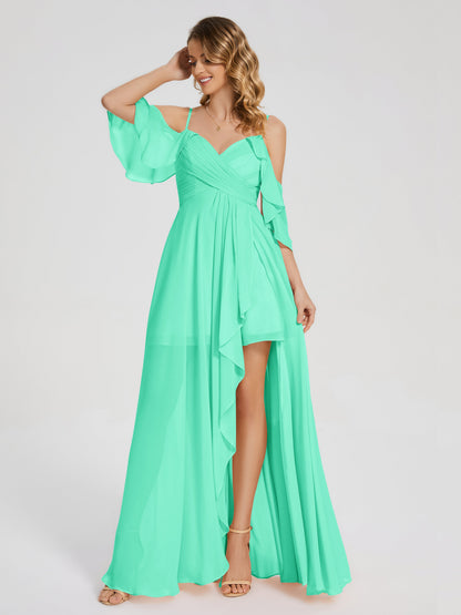 Lilah Asymmetrical Off the Shoulder Chiffon Bridesmaid Dress