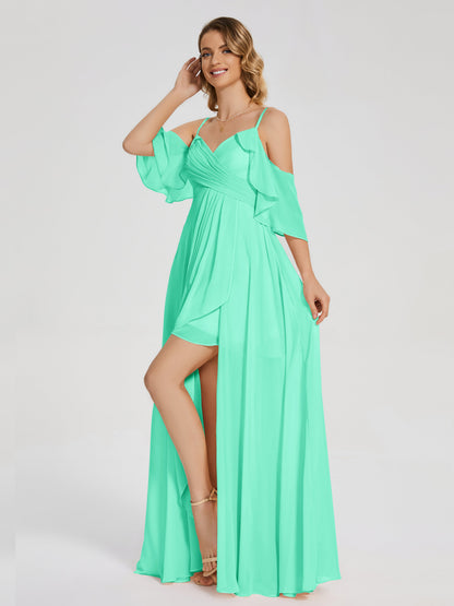 Lilah Asymmetrical Off the Shoulder Chiffon Bridesmaid Dress