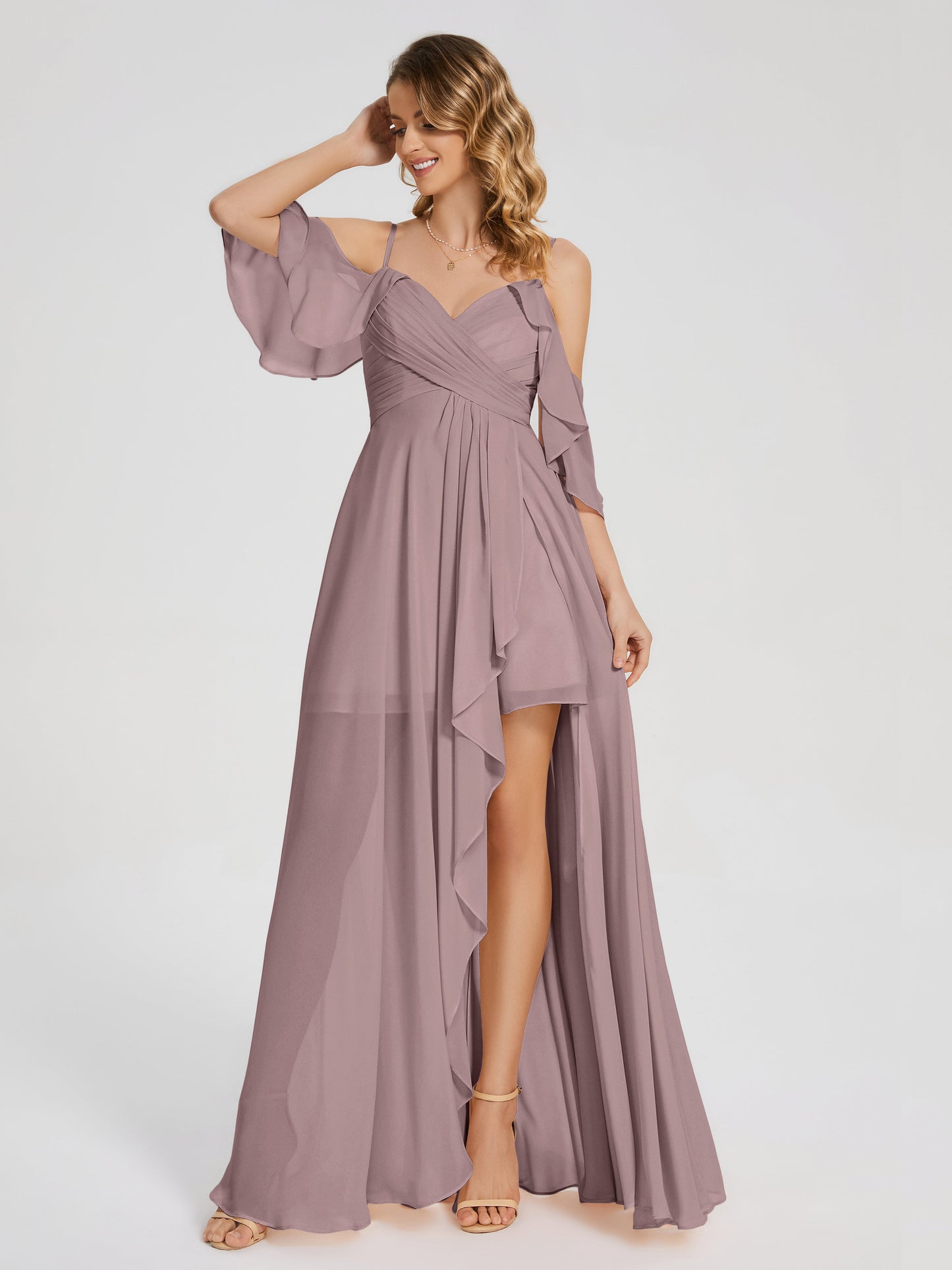 Lilah Asymmetrical Off the Shoulder Chiffon Bridesmaid Dress