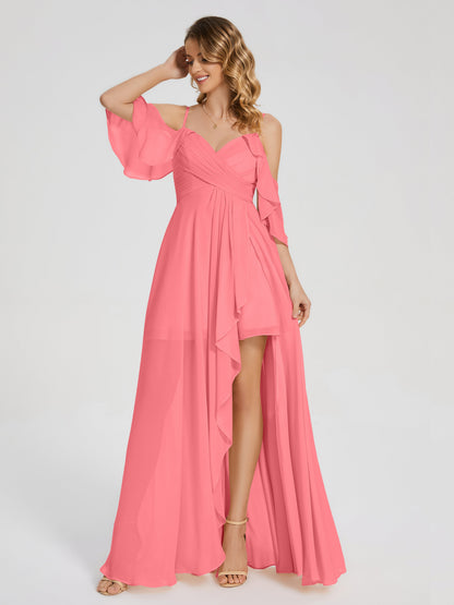 Lilah Asymmetrical Off the Shoulder Chiffon Bridesmaid Dress