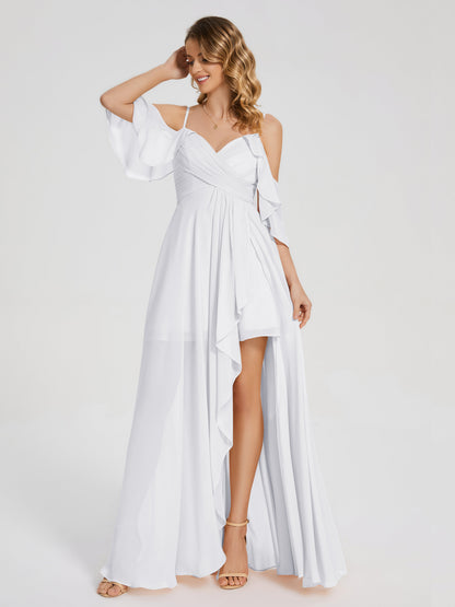 Lilah Asymmetrical Off the Shoulder Chiffon Bridesmaid Dress