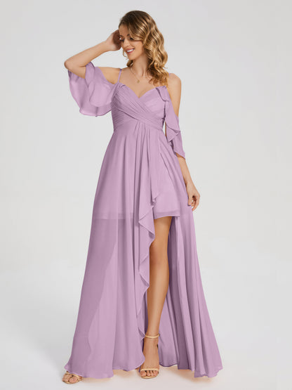 Lilah Asymmetrical Off the Shoulder Chiffon Bridesmaid Dress
