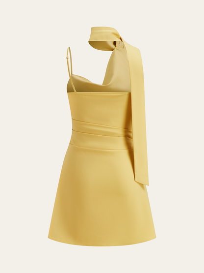 Cowl Neck Mini Dress with Asymmetric Sash Detail