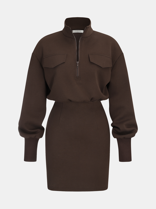 Half Zip Sweatshirt Mini Dress