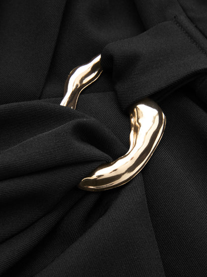 Sheer-Sleeve Metal Buckle Blazer Dress