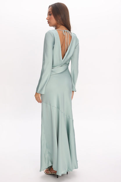 Cecilia Long Sleeve Drape Back Maxi Dress Sage