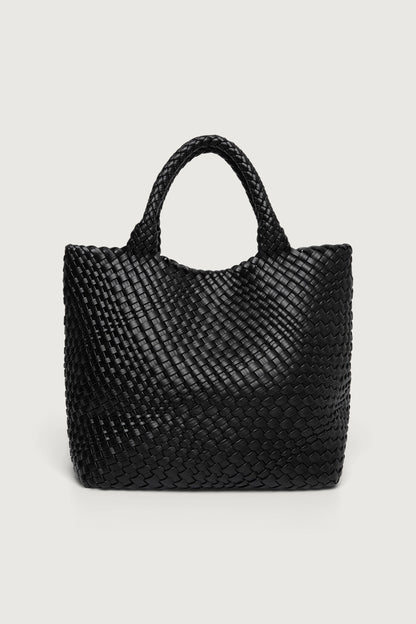 WOVEN VEGAN LEATHER TOTE BAG