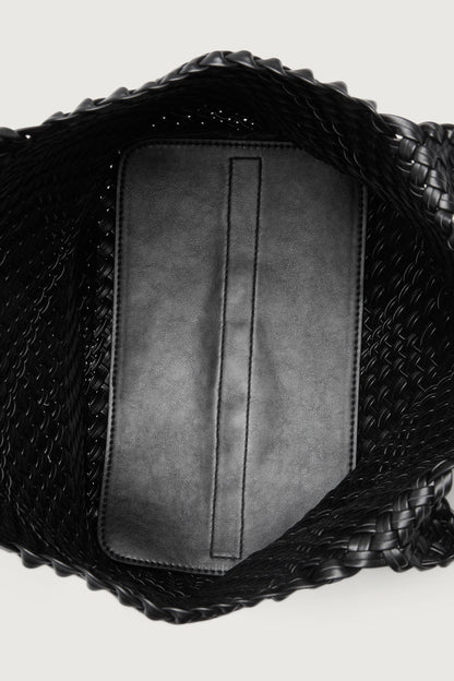 WOVEN VEGAN LEATHER TOTE BAG