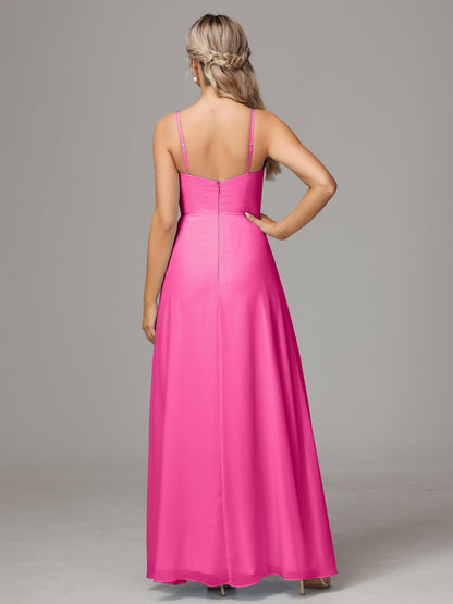 Spaghetti Straps Sweetheart Chiffon Bridesmaid Dress With Slit