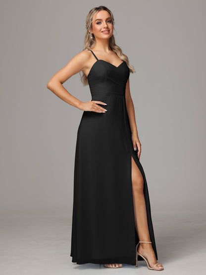 Spaghetti Straps Sweetheart Chiffon Bridesmaid Dress With Slit