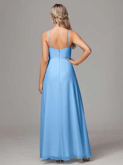 Spaghetti Straps Sweetheart Chiffon Bridesmaid Dress With Slit
