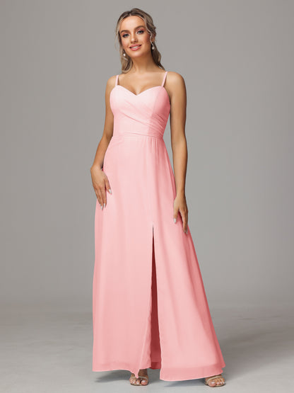 Spaghetti Straps Sweetheart Chiffon Bridesmaid Dress With Slit