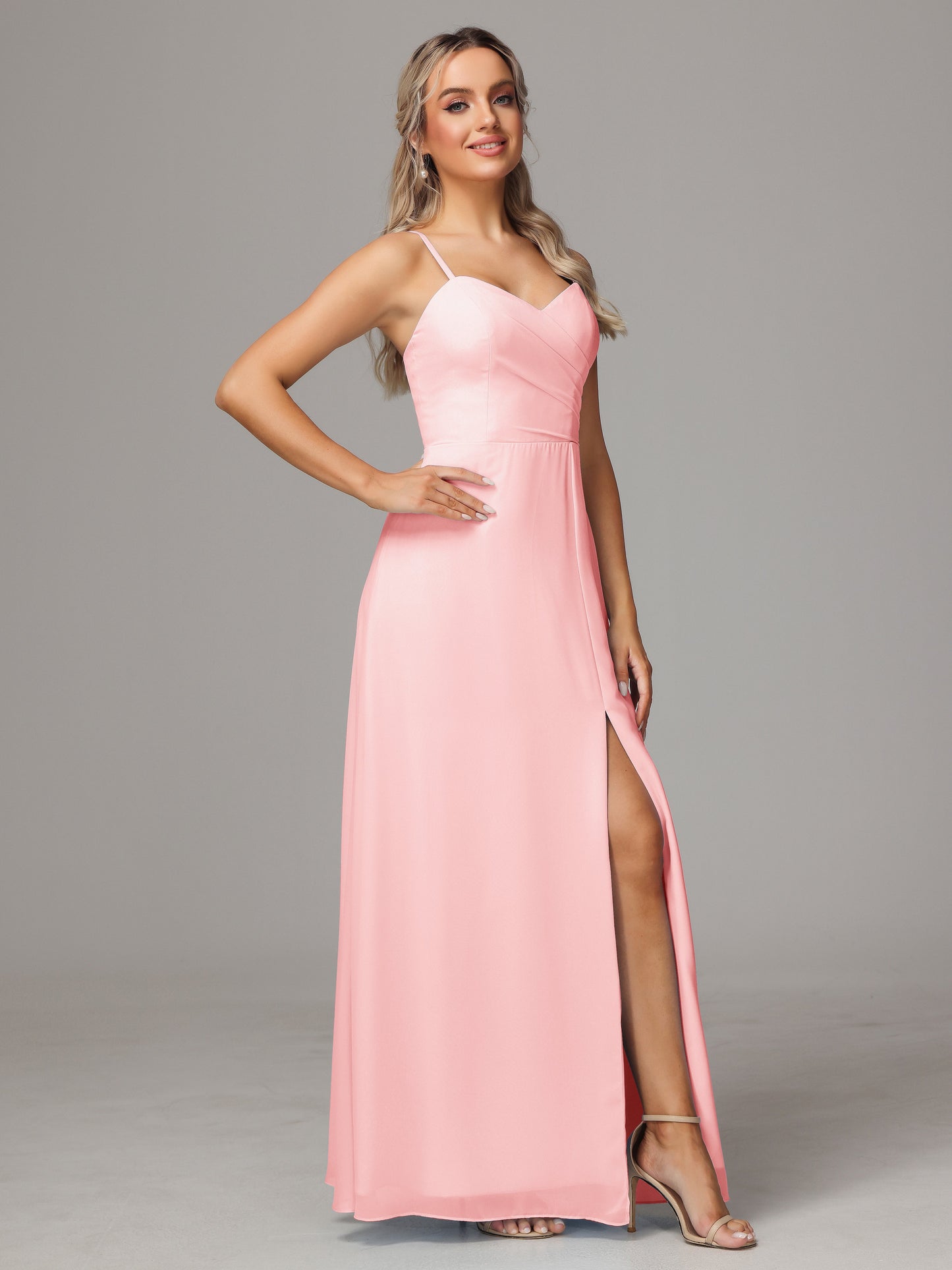 Spaghetti Straps Sweetheart Chiffon Bridesmaid Dress With Slit