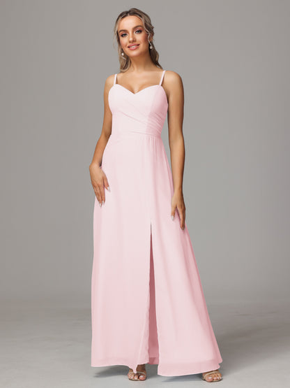 Spaghetti Straps Sweetheart Chiffon Bridesmaid Dress With Slit