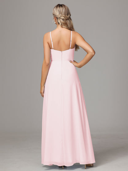 Spaghetti Straps Sweetheart Chiffon Bridesmaid Dress With Slit