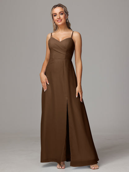 Spaghetti Straps Sweetheart Chiffon Bridesmaid Dress With Slit